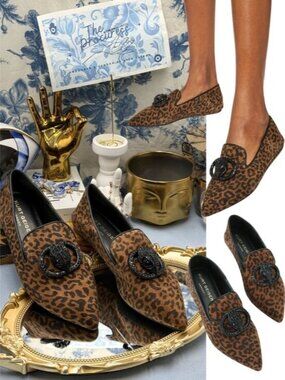 🆕 KURT GEIGER LONDON 🧿 NWOB Chelsea Point Slip On Flat, Leopard - Sz 38 US 7.5